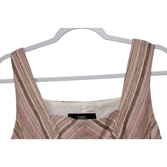 Fit & Flare Swing Midi Dress Size 4 Linen Chevron Beach Retro Boho Sundress - Picture 7 of 12